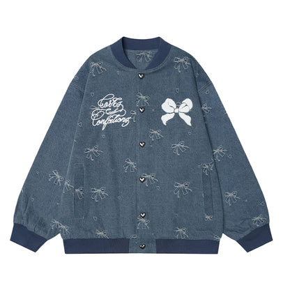 Denim Butterfly Print Oversized Jacket