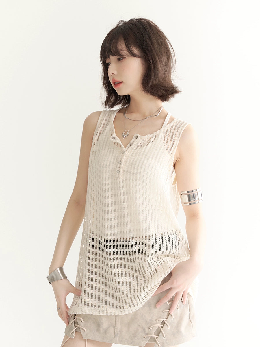 Openwork Sheer Vest Sleeveless Top