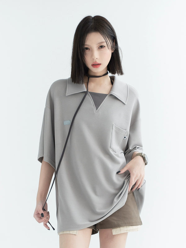 Vネックポロルーズサマートップス