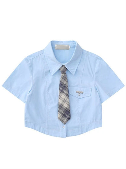 American college style tie + short shirt set
