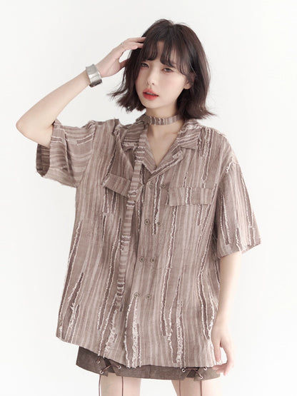 Open collar neck strap design damaged loose shirt