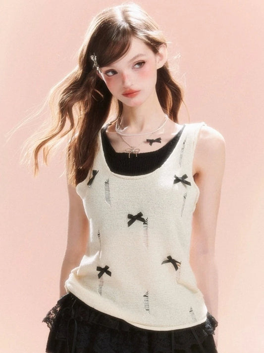 Less also eyes rebellious beauty high fake two-piece vest T-shirt women wear knitted holeless sleeveless tops in summer