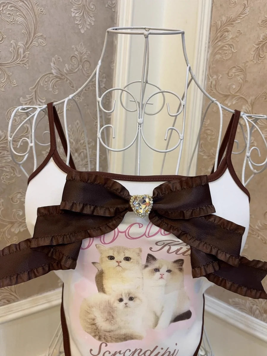 Double ribbon cat design camisole