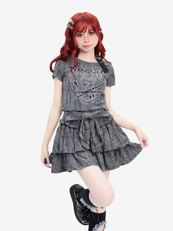 [Reservations] Dark Bare Belt Neck Damaged Short Top