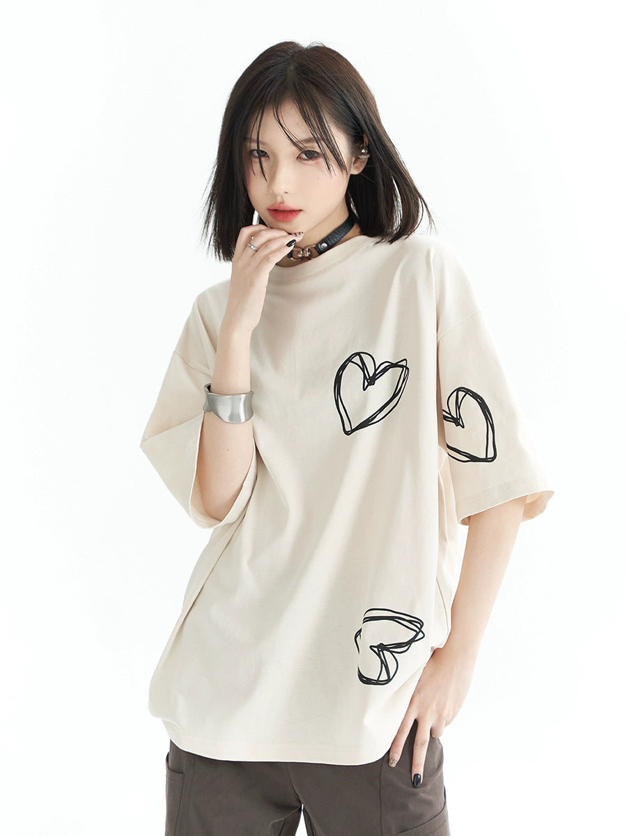 Printed Drop Shoulder Loose T-Shirt