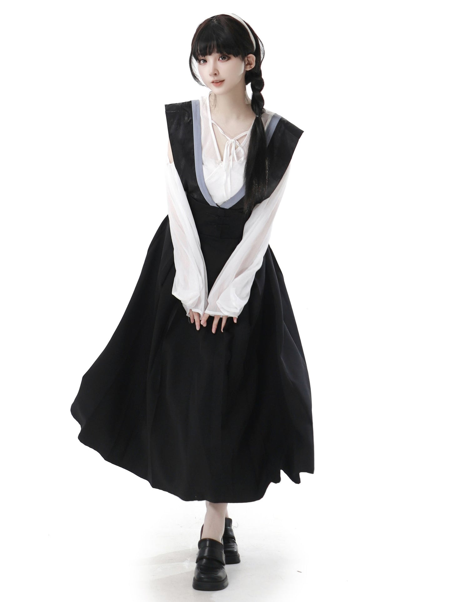 China Off-Shoulder Top + Long Suspender Skirt + Short Skirt