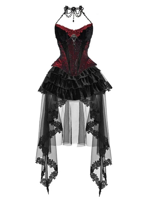 Duchess Gothic Velvet Long Tail Belted Suspender Tulle Dress