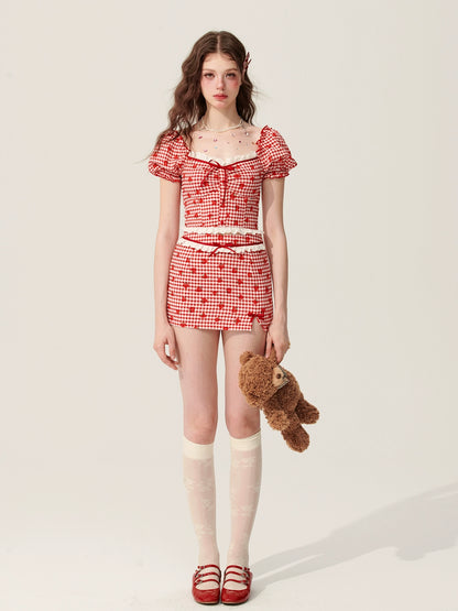 [En vente le 31 mai à 20 heures] Less eye dream berry cheese red plaid suit women's summer design sense