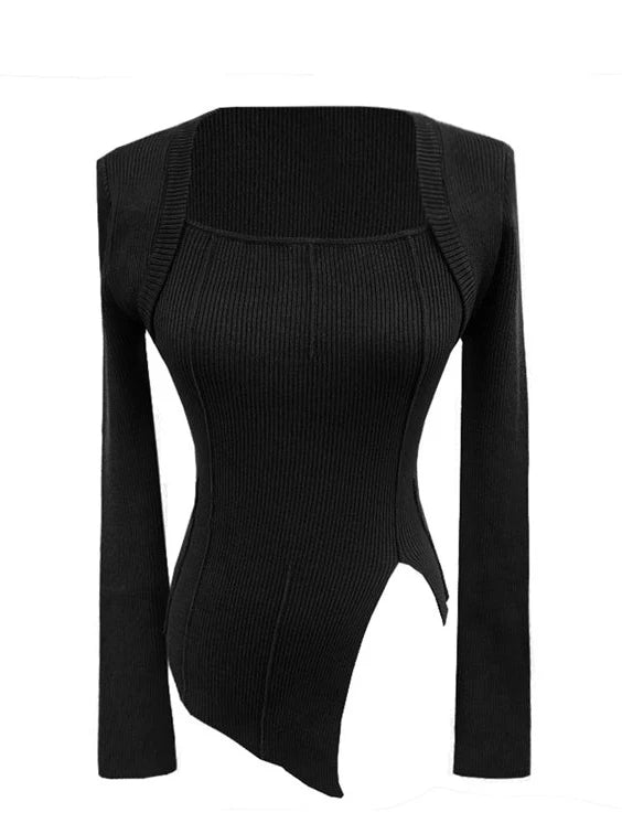 スクエアカラーボトリングスリットトップス