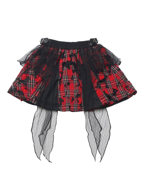 チェックハートトップス+レースチェックスカート+レッグウォーマー