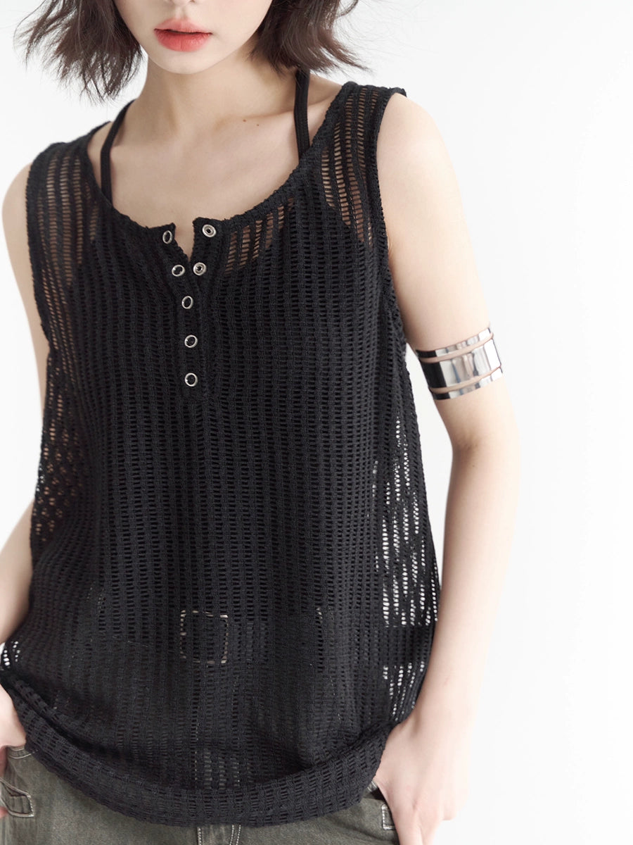 Openwork Sheer Vest Sleeveless Top