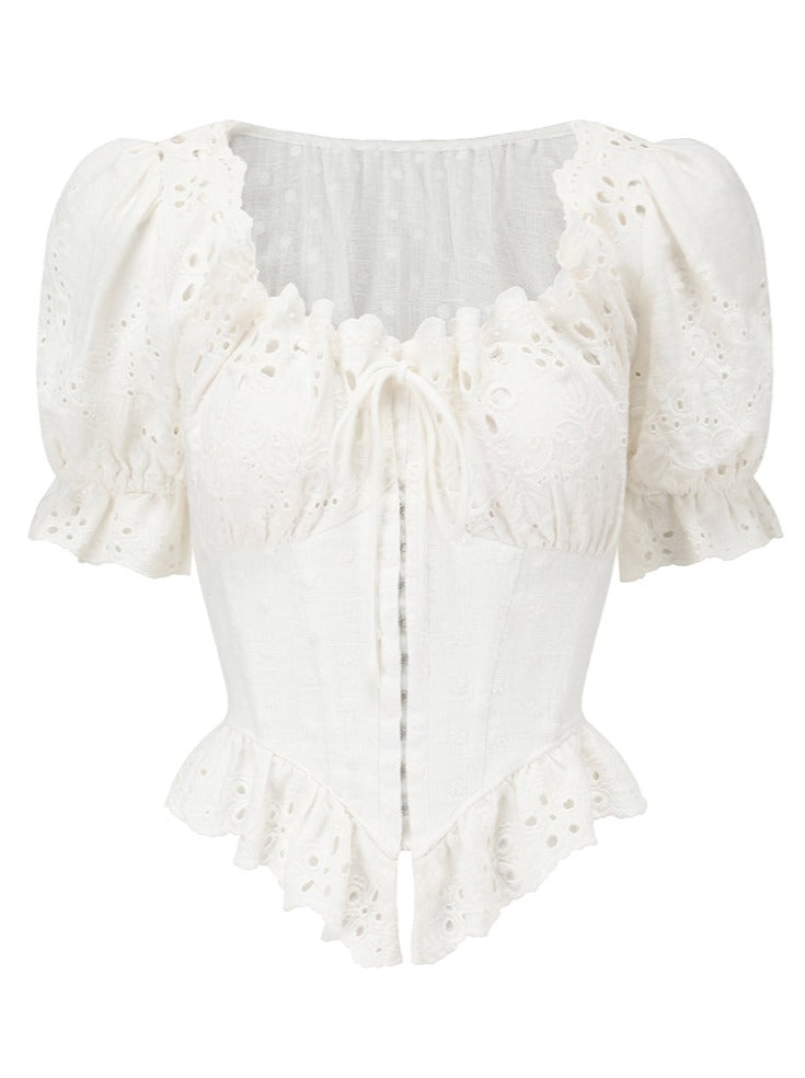 Puff Sleeve Sweet Pure White Short Top