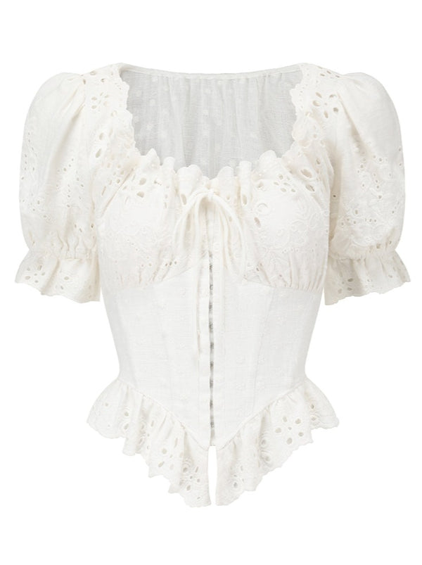 Puff Sleeve Sweet Pure White Short Top