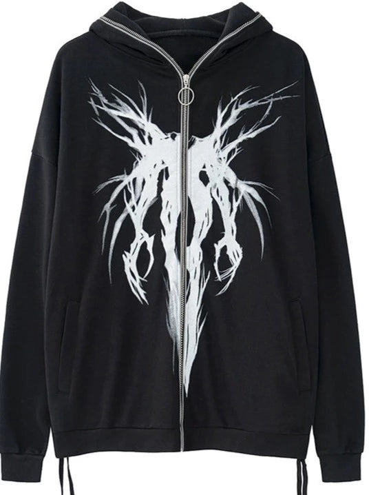 ダークロゴアメリカンレトロブラックジッパーパーカー