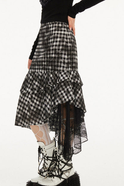 Irregular scoop check cake skirt