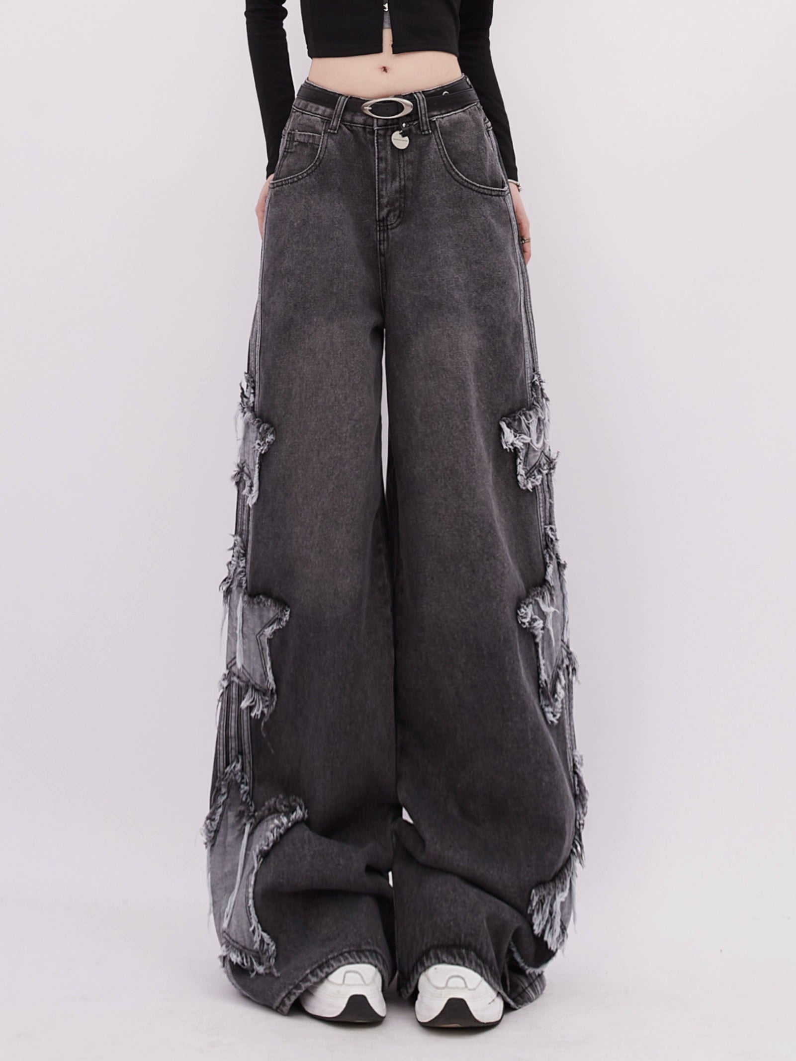 Wide denim pants with side star design – Belchic Wide denim pants with side star design – Belchic