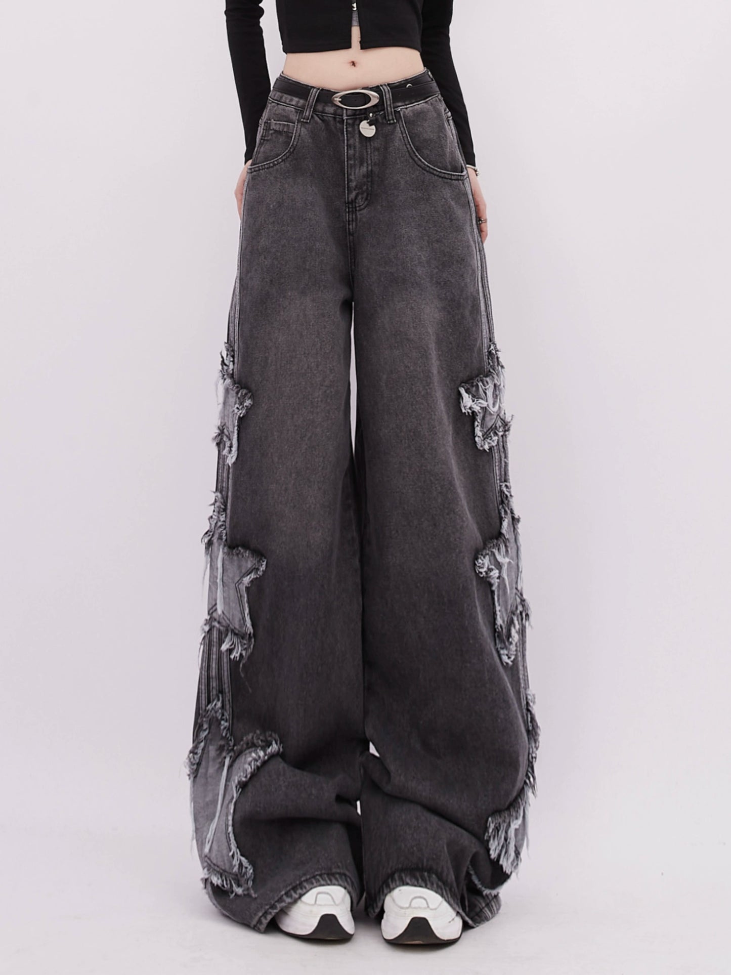 Wide denim pants with side star design – Belchic Wide denim pants with side star design – Belchic