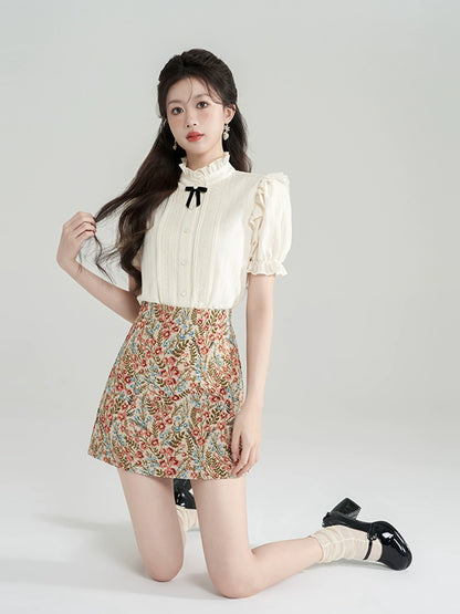 Little Ribbon Summer Girly Top + Flower Skirt