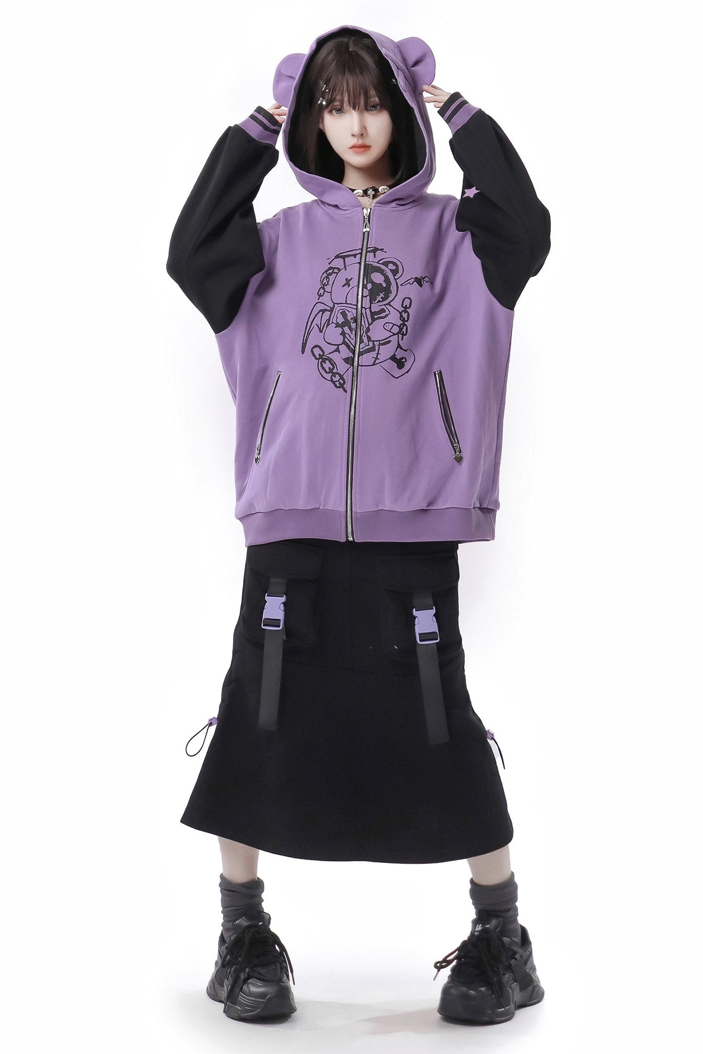 Purple-Black Slimming Sweat Skirt Set-Up