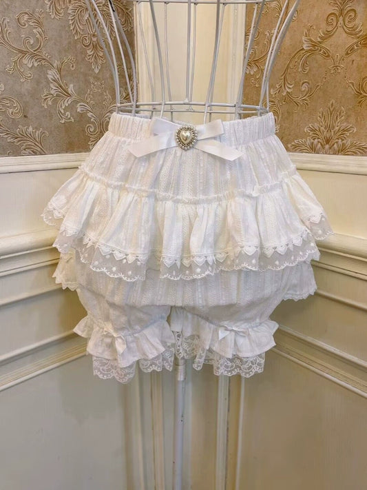 Teenage princess bow pearl love cake lace fungus trim culottes support versatile leggings shorts home pants