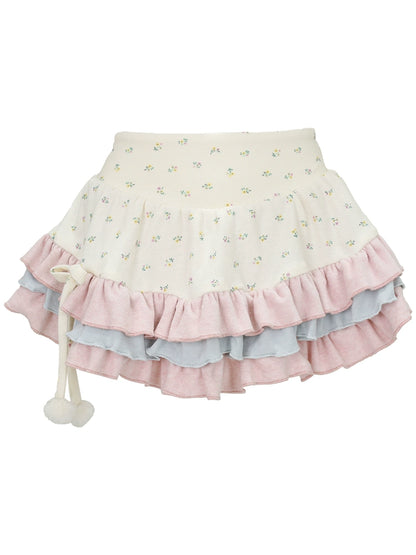 Little Girly Flower High Neck Down + Flower Tops + Frill Skirt