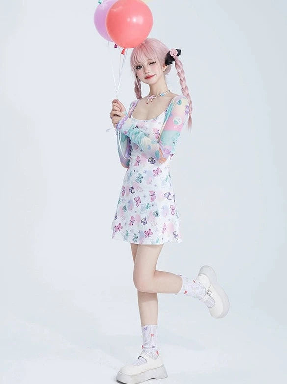 Colorful Butterfly Slim Suspender Dress