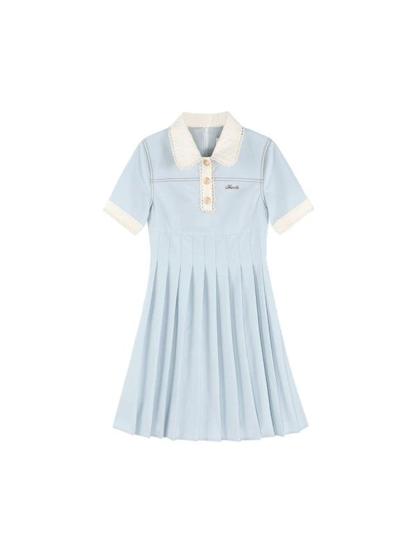French Girly Blue Polo Dress + Belt