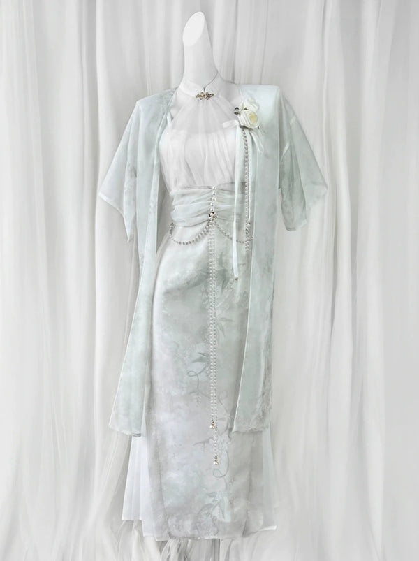 China Halter Neck Suspender Dress + Sheer Jacket