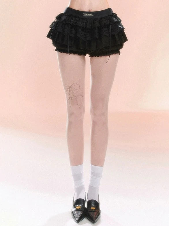 Tiered Flared Lace Pants Skirt