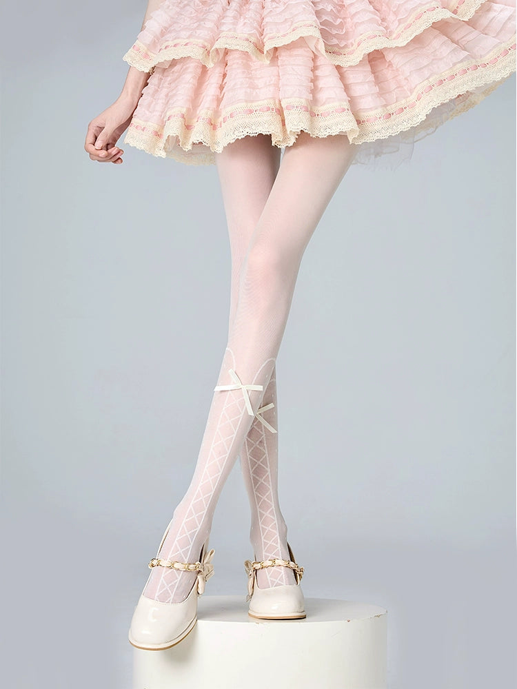 Lace-up Ribbon Milky White Tights