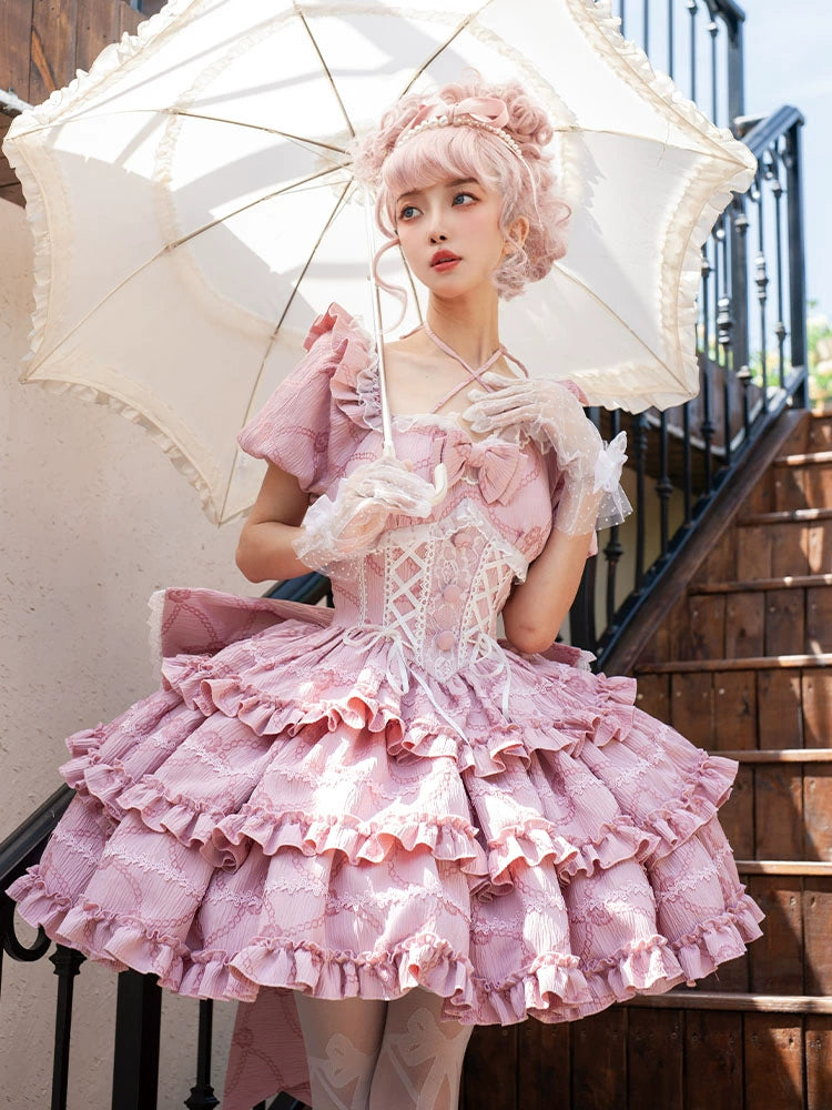 Puff Rose Princess Ribbon Tail Lolita Dress