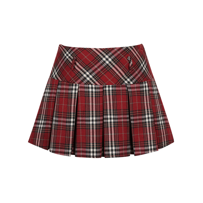 College Style Box Plaid Skirt