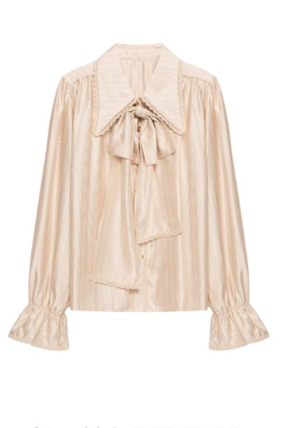 [Reservation product] Shiny ribbon shirt + pleated skirt