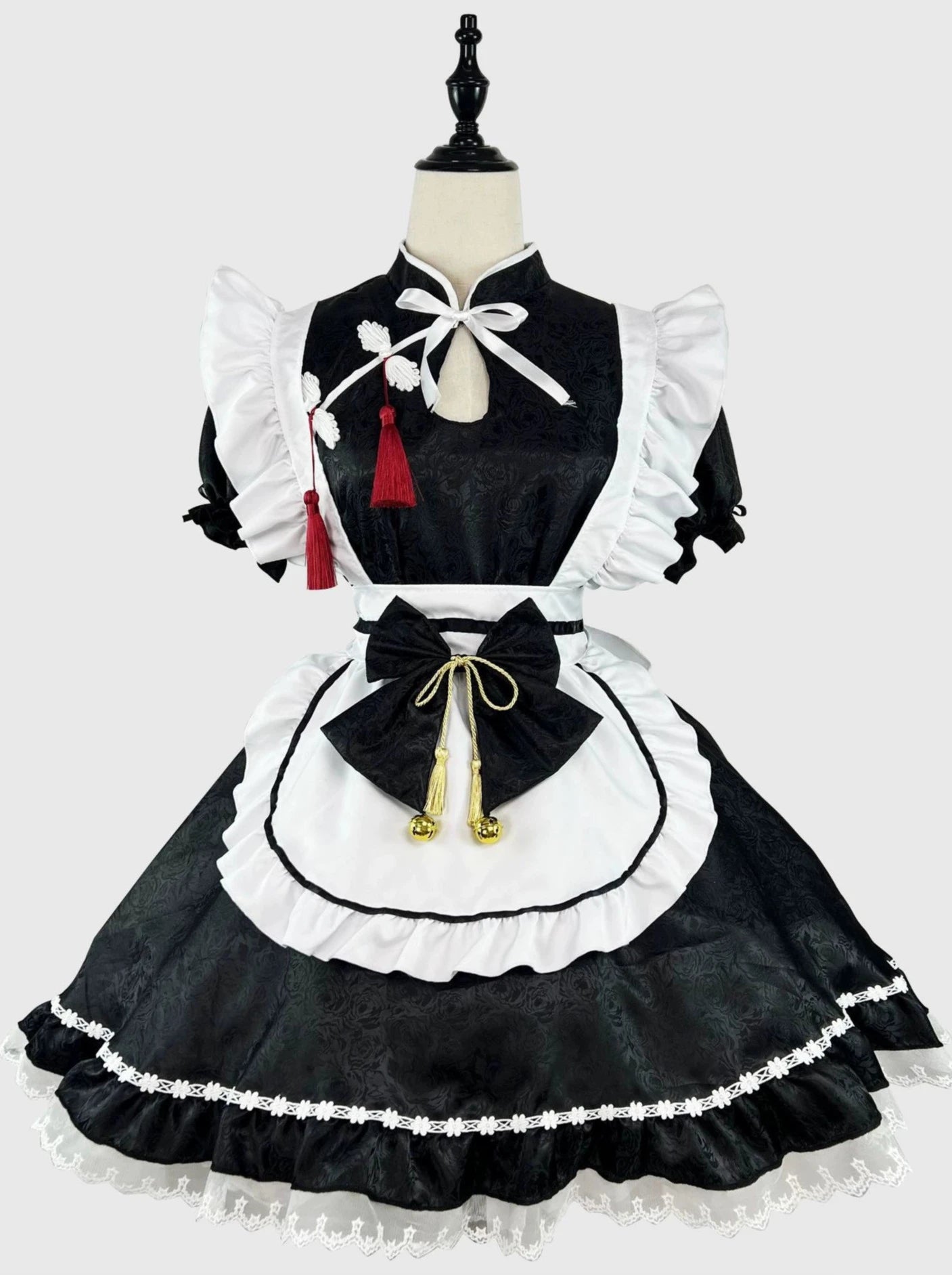 Next-generation/original innovative Chinese style Chinese style black and white maid buckle bow cosplay dress