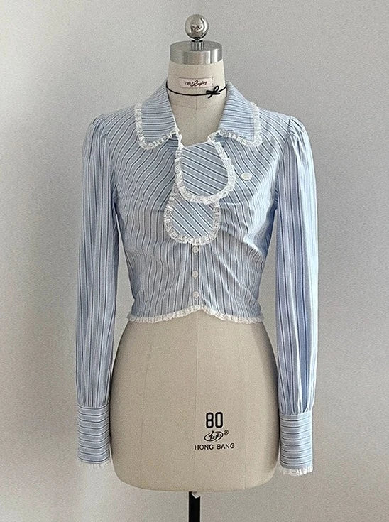 Rabbit Ear Tie Waist Slim Blouse