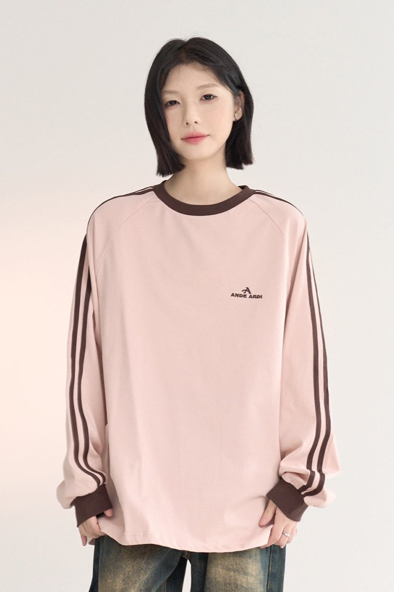 Contrast Raglan Sleeve Crew Neck Tops