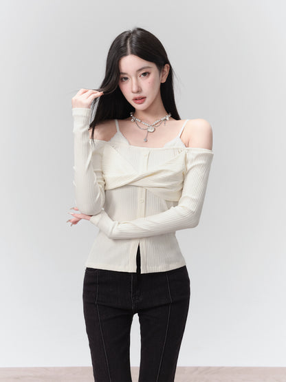 Cocoa Sweet Tea Pure Dzire Faux Two Piece Slim Top