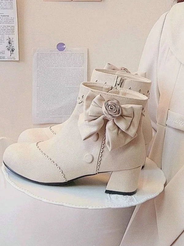Drop Rose Race Ribbon Lolita Short Boots