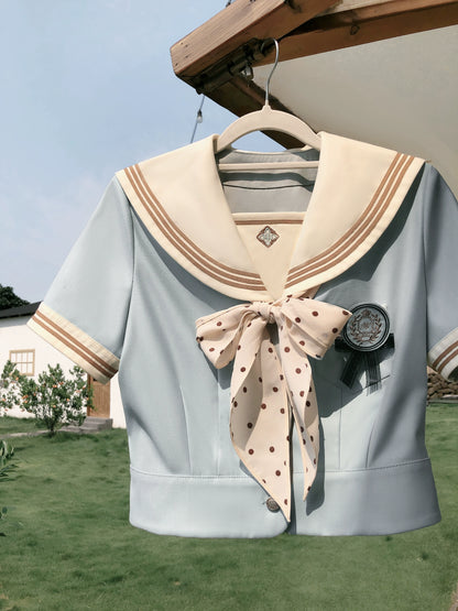 Summer Sailor Top + Pleated Skirt + Ribbon + Badge