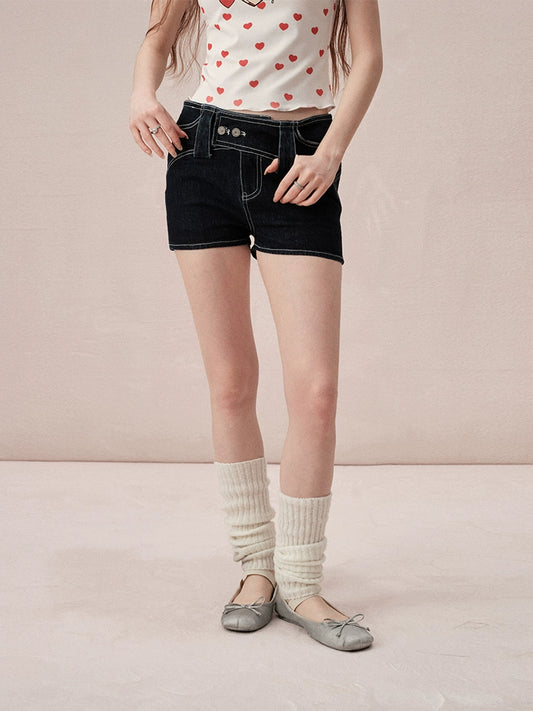 ECODAY American retro babes low-waisted bright line design sense niche hip casual hip denim shorts