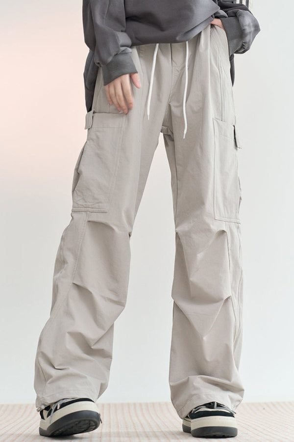 Knee Pleated Straight Leg Cargo Pants
