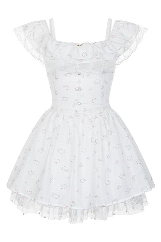 Pastoral Floral Lace White Dress