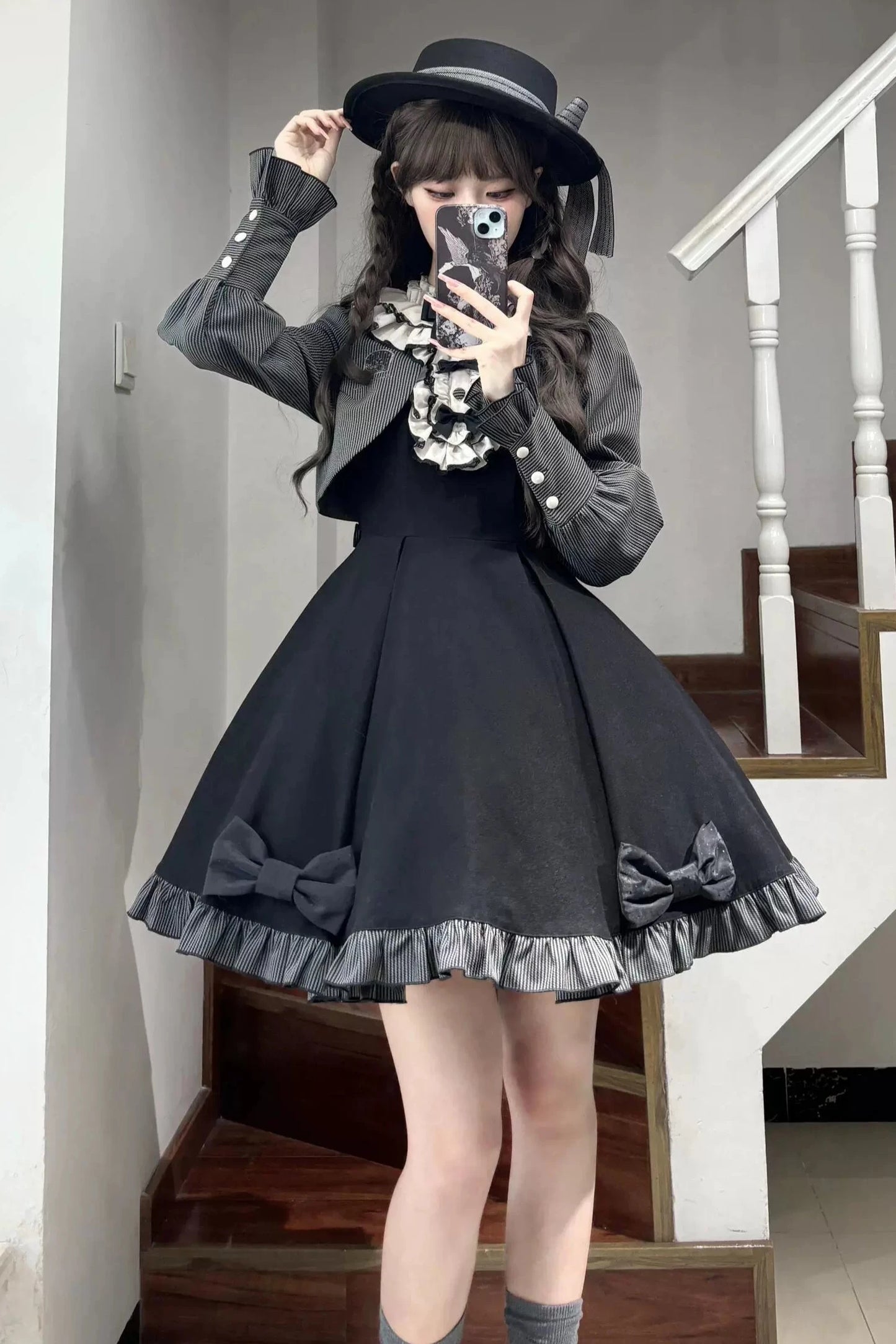  Elegant Black Check Lolita Dress