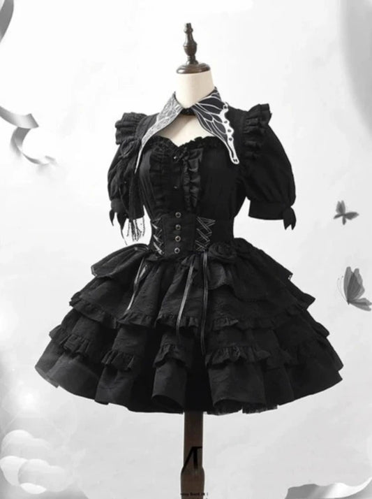 Black lolita skirt SK gothic lolita herringbone dog short lo skirt