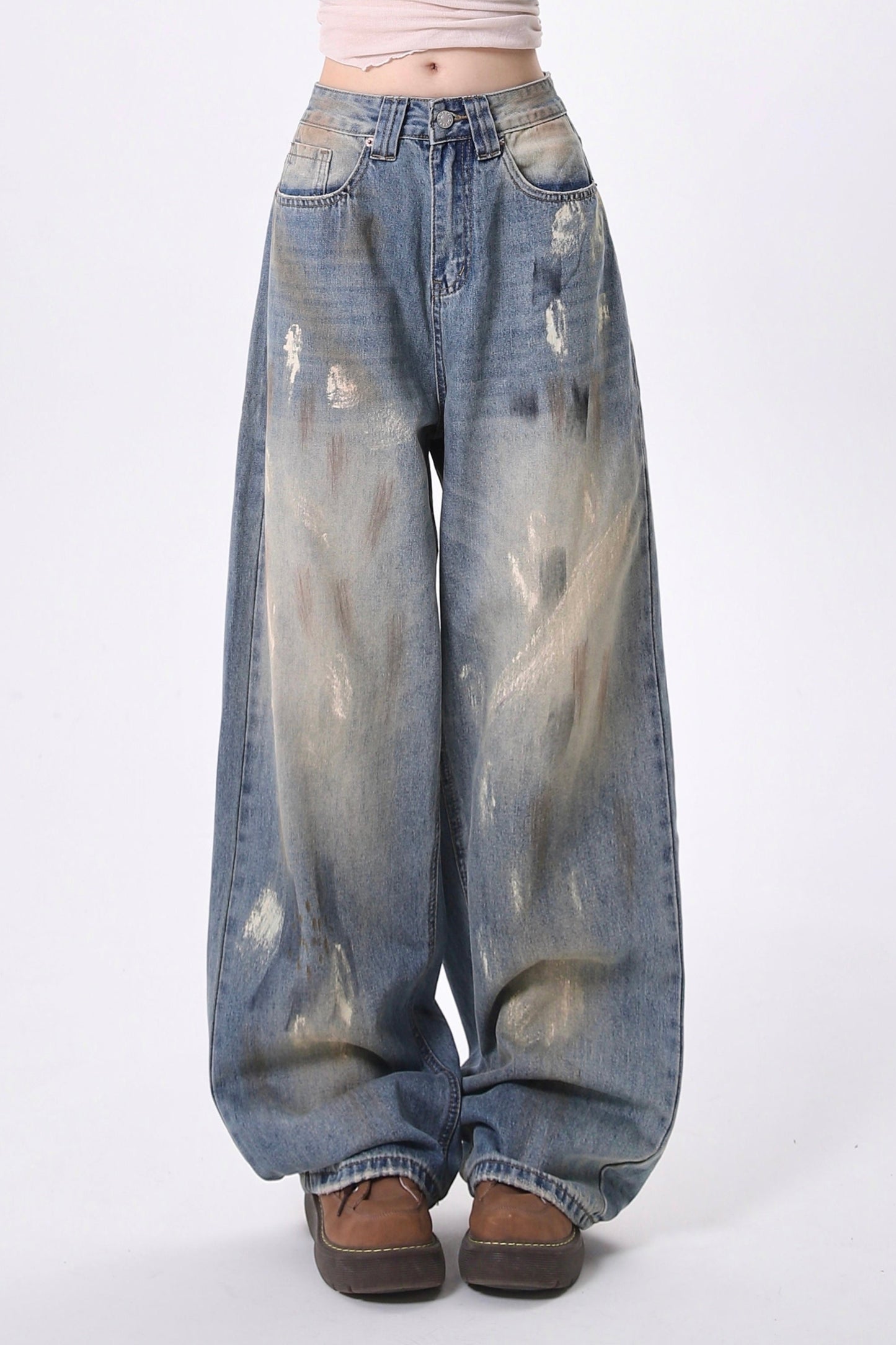 Retro Tie Dye Distressed Straight Jeans