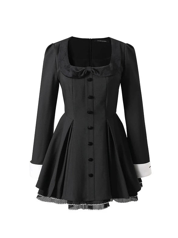 ポロカラーケープ＋ウエストデザインワンピース【予約商品】