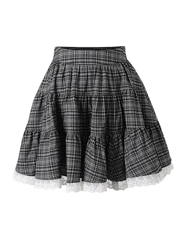 French Slim Jacket + Check Ribbon Shirt + Check Flared Skirt