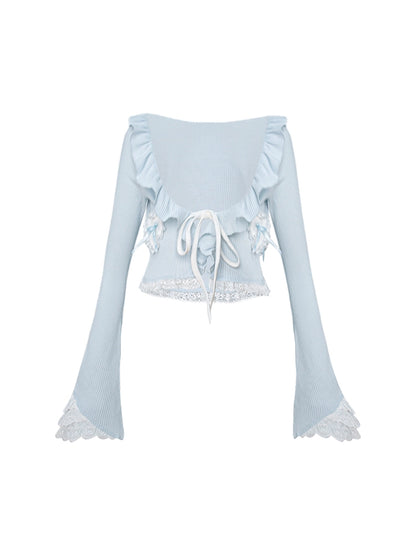 Frilled Ice Blue Cardigan + Camisole Top + Tiered Skirt