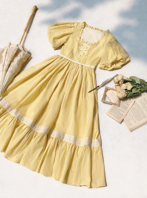 【予約商品】レトロガーリーイエローワンピース+エプロン+リボン