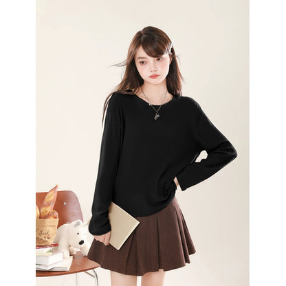 Loose Slim Colour Solid Round Neck Pullover Long T